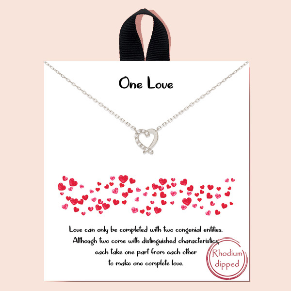 90292_Gold/Clear pave, "One Love" 18K Gold dipped, Heart, dainty necklace